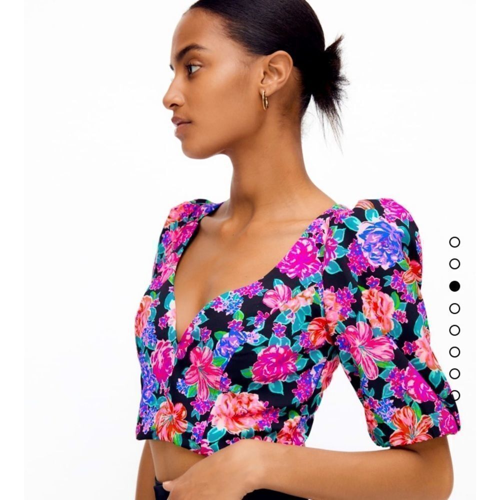 NWT Zara Floral Print Puff Short Sleeves Sweetheart Neckline Crop Top Blouse XS